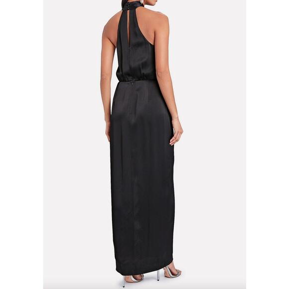 Intermix Women's Claire Crepe Satin Maxi Gown Size 8 Black Halter Formal Luxury - Picture 3 of 11